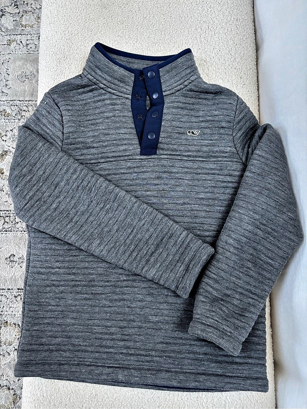 vineyard vines Harbor Fleece Quarter-Snap Pullover Boys Small Gray & Blue